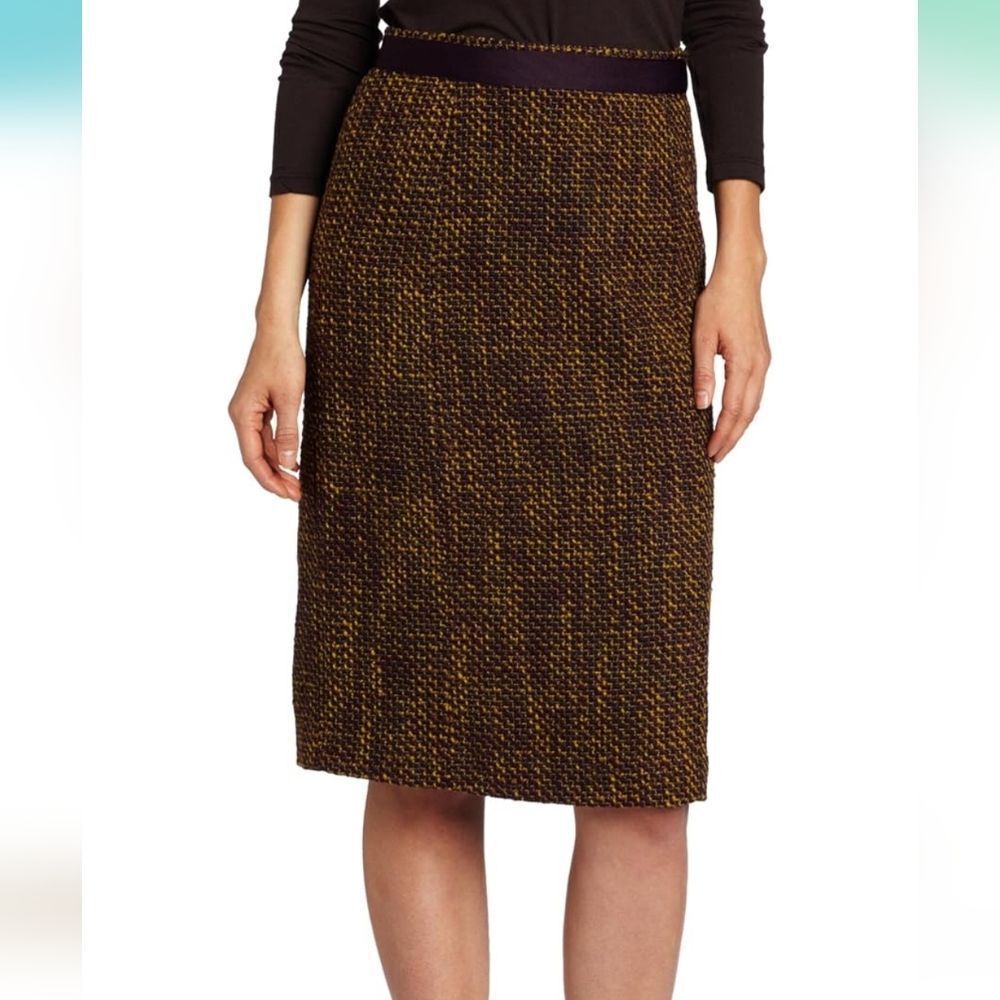 🐢 Pendleton Chartreuse/Eggplant Boucle Tweed Retro Pencil Skirt Size 6